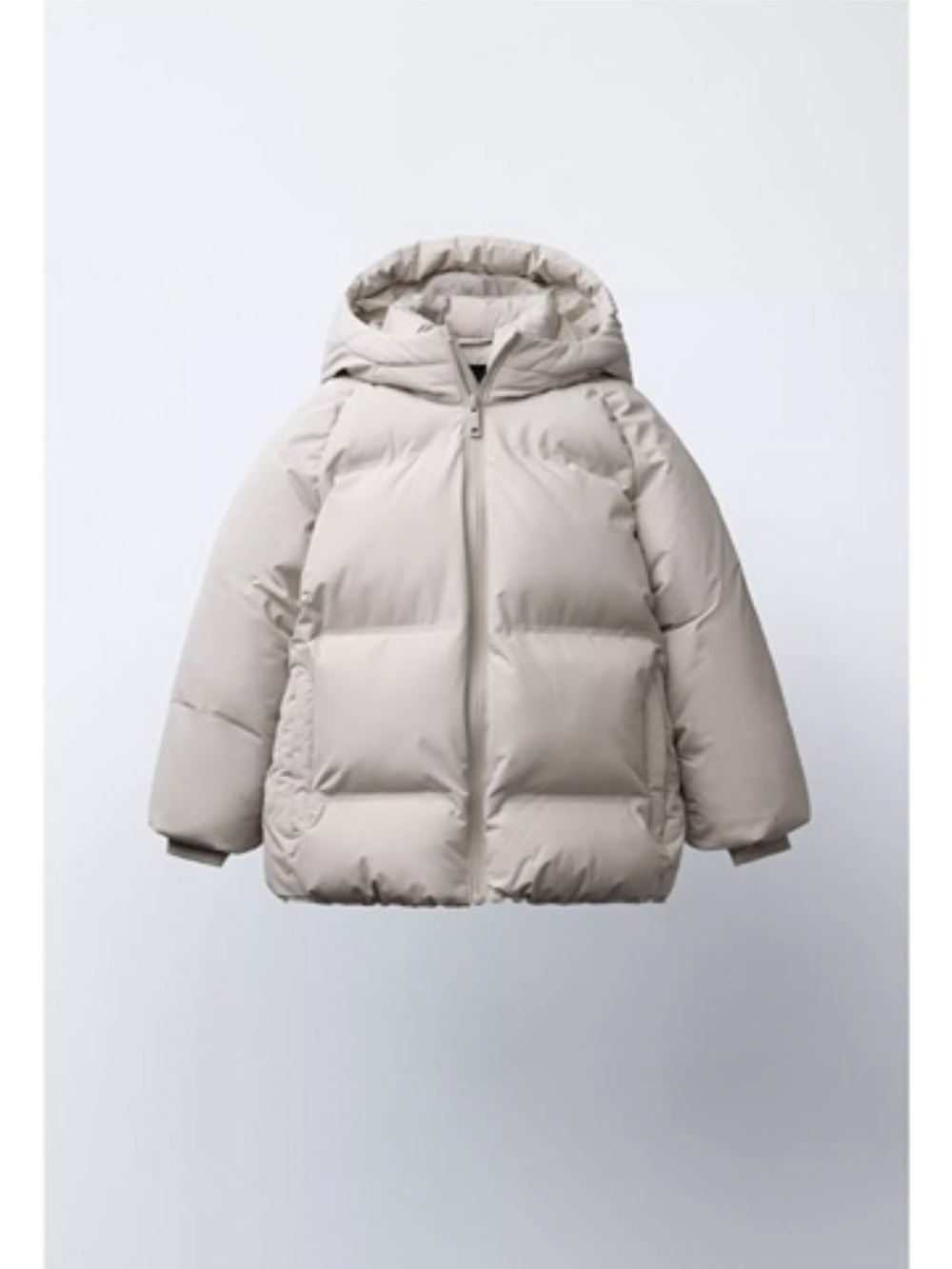 Zara Kids Hooded Puffer Jacket in Light Beige